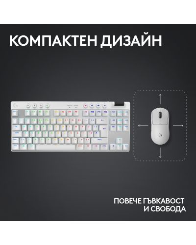 Механична клавиатура Logitech - G Pro X TKL, безжична, GX, бяла - 7