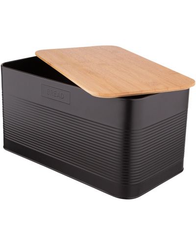 Метална кутия за хляб с бамбуков капак ADS - 33.5 х 17 х 19 cm, черна - 3