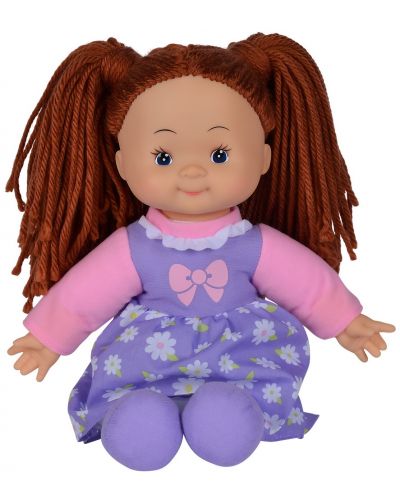 Мека кукла Simba Toys - Flower Dolly, с кестенява коса и лилава рокля - 1