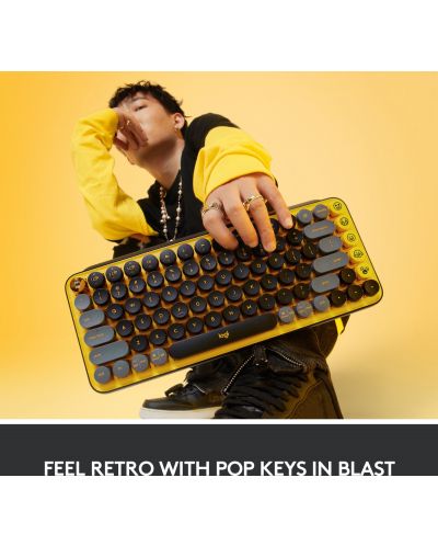 Механична клавиатура Logitech - POP Keys, безжична, Brown, жълта/черна - 2