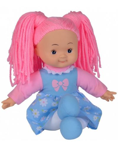 Мека кукла Simba Toys - Flower Dolly, с розова коса и синя рокля - 1