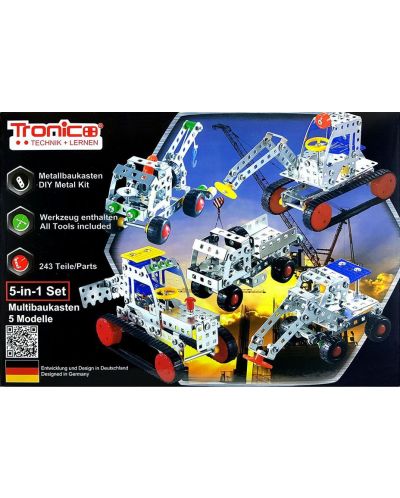 Метален конструктор 5 в 1 Tronico - Строителни машини. за начинаещи