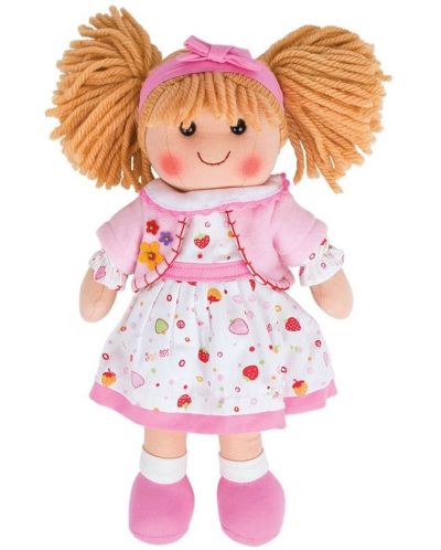 Мека кукла Bigjigs - Кели, с рокличка, 34 cm - 1