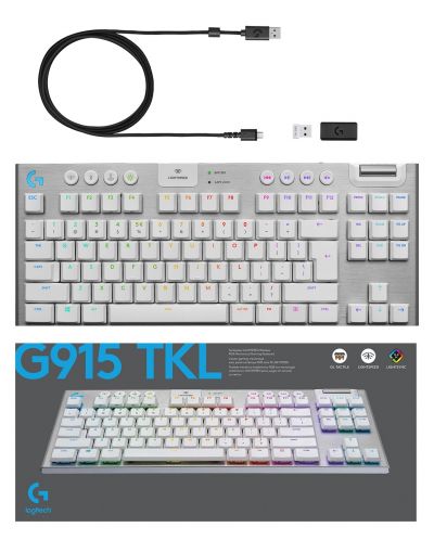 Механична клавиатура Logitech - G915 TKL, безжична, tactile, бяла - 11