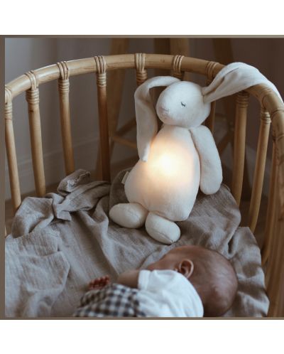 Мека играчка с нощна лампа и успокояващи звуци Moonie - Зайо, Cream - 2