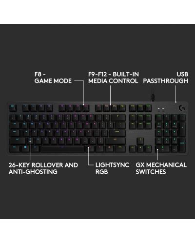 Механична клавиатура Logitech - G512 Carbon, GX Brown Tacticle, RGB, черна - 8