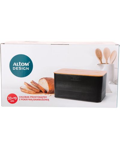 Метална кутия за хляб с бамбуков капак ADS - 33.5 х 17 х 19 cm, черна - 4