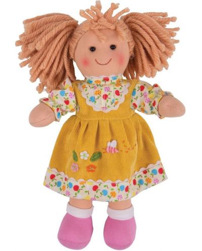 Мека кукла Bigjigs - Дейзи, с жълта рокличка, 28 cm - 1