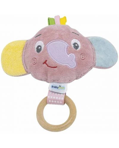 Мека играчка с дървен ринг BabyJem - Mini Elephant, Rose  - 1
