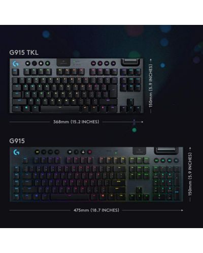 Механична клавиатура Logitech - G915 TKL, Clicky, RGB, черна - 8