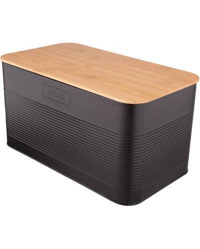 Метална кутия за хляб с бамбуков капак ADS - 33.5 х 17 х 19 cm, черна - 1