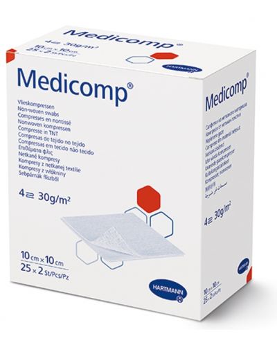 Medicomp Компреси от нетъкан текстил, стерилни, 10 x 10 cm, 25 x 2 броя, Hartmann - 1