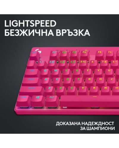 Механична клавиатура Logitech - G Pro X TKL, безжична, Tactile GX, розова - 5