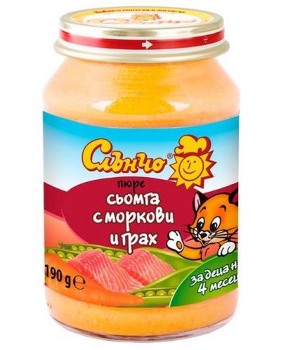 Месно-зеленчуково пюре Слънчо - Сьомга с моркови и грах, 190 g - 1