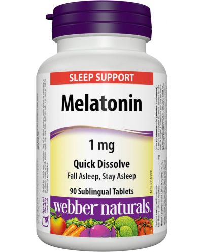 Мелатонин, 1 mg, 90 сублингвални таблетки, Webber Naturals - 1
