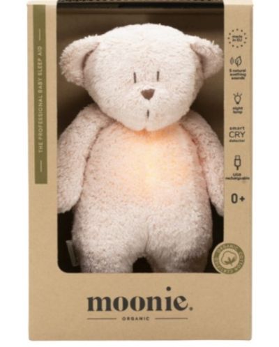 Мека играчка с нощна лампа и успокояващи звуци Moonie Organic - Мечо, Rose Natur - 2