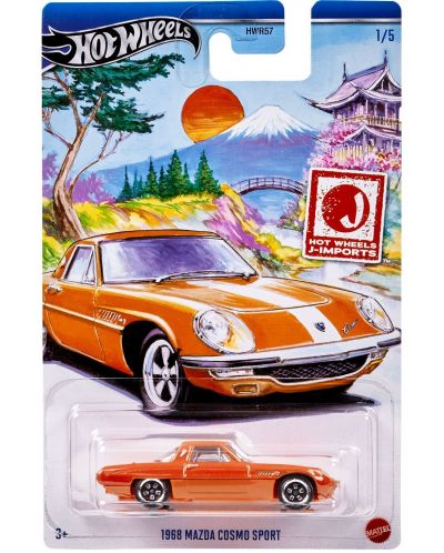 Метална количка Hot Wheels J-Imports - 1968 Mazda Cosmo Sport, оранжева - 1
