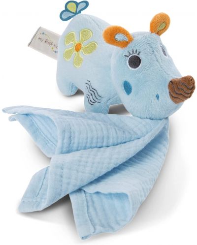 Мека играчка с муселинова кърпичка 3D Nici - Носорогът Мануфи, 13 cm - 1
