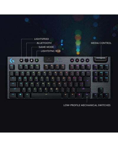Механична клавиатура Logitech - G915 TKL, Clicky, RGB, черна - 7