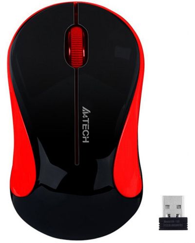 Мишка A4tech - G3-270N-4 V-Track, оптична, безжична, черна/червена - 1