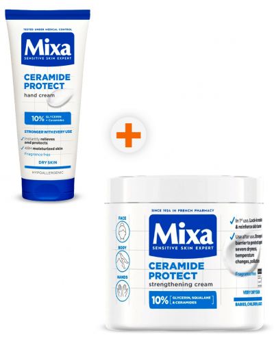 Mixa Ceramide Protect Комплект - Крем за ръце и Крем за тяло, 100 + 400 ml - 1
