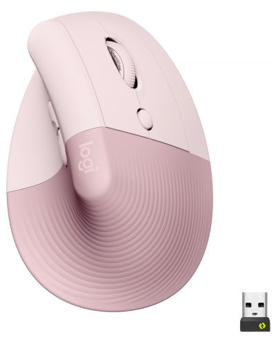 Мишка Logitech - Lift Vertical EMEA, оптична, безжична, розова - 1