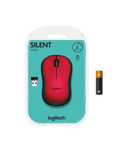 Мишка Logitech - M220 Silent, оптична, безжична, червена - 9