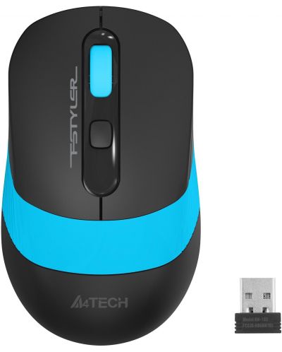 Мишка A4tech - FG10S Blue Fstyler Silent click, оптична, безжична, черна/синя - 1