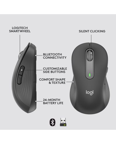 Мишка Logitech - Signature M650 L Left, оптична, безжична, черна - 8