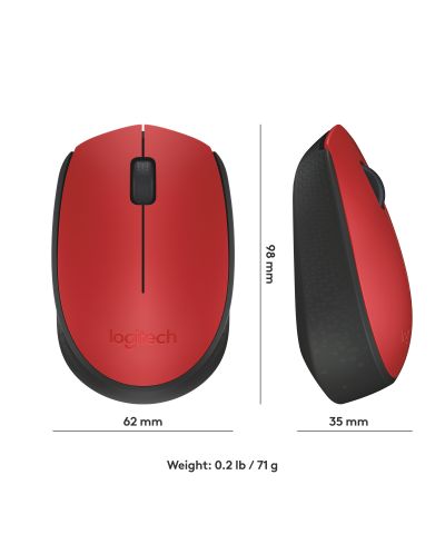Мишка Logitech - M171, оптична, безжична, червена - 9