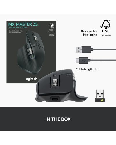 Мишка Logitech - MX Master 3S, оптична, безжична, Graphite - 13