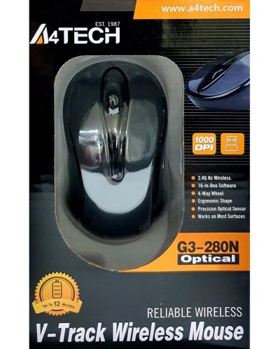 Мишка A4tech - G3-280N, оптична, безжична, сива - 3