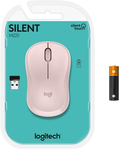 Мишка Logitech - M220 Silent, оптична, безжична, розова - 9