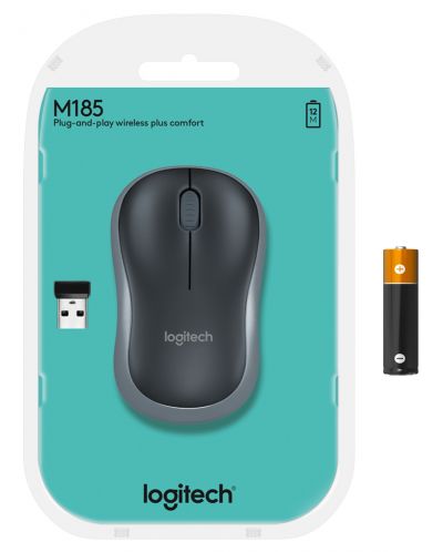 Мишка Logitech - M185, оптична, безжична, сива - 10