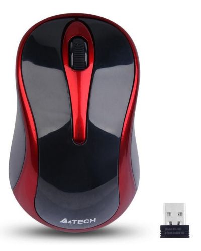 Мишка A4tech - G3-280N, оптична, безжична, черна/червена - 1