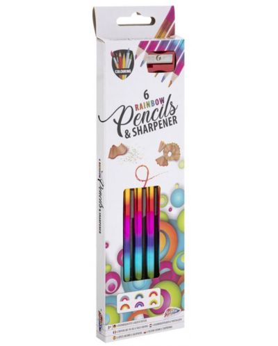 Моливи Grafix Colouring - Rainbow, 6 цвята, с включена острилка - 1