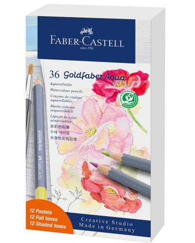 Акварелни моливи Faber-Castell Goldfaber Aqua - 12 пастелни и 24 стандартни цвята - 1