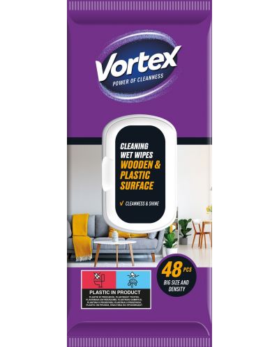 Мокри кърпи за почистване на пластмаса и дърво Vortex - 48 броя - 1