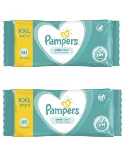 Мокри кърпички Pampers Sensitive - 2 х 80 броя - 1