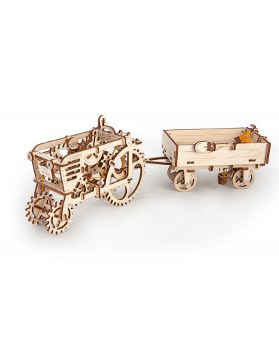 Дървен 3D пъзел Ugears от 165 части - Трактор с ремарке