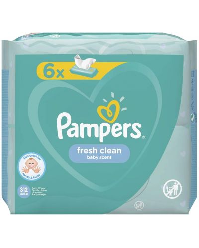 Мокри кърпички Pampers - Fresh Clean, 6 x 52 броя - 1