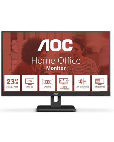 Монитор AOC - 24E3UM, 23.8'', FHD, VA, USB Hub, черен - 1