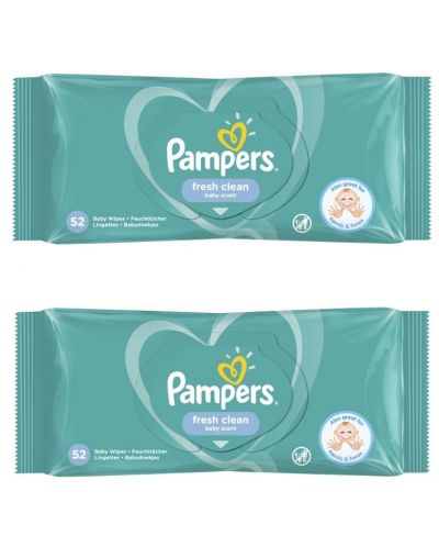 Мокри кърпички Pampers Fresh Clean - 2 х 52 броя - 1