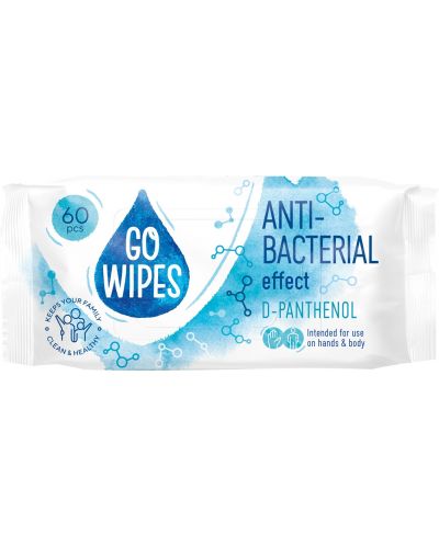 Мокри кърпи с антибактeриален ефект Go Wipes - D-пантенол, 60 броя - 1