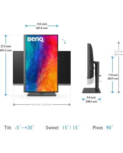 Монитор BenQ - PD2706U, 27'', UHD, IPS, ICCsync, Anti-Glare, сив - 6