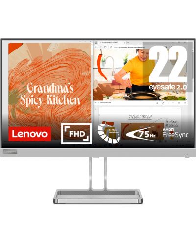 Монитор Lenovo - L22i-40, 21.5'', FHD, IPS, Anti-Glare, сив - 1