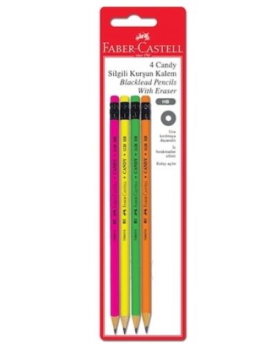 Молив Faber-Castell - Candy,  с гума, флуоресцентен, НВ, асортимент - 2
