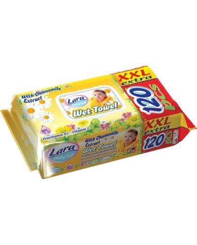 Мокри кърпи с капак  Lara Baby Soft - XXL Extra, Лайка, 120 броя - 1