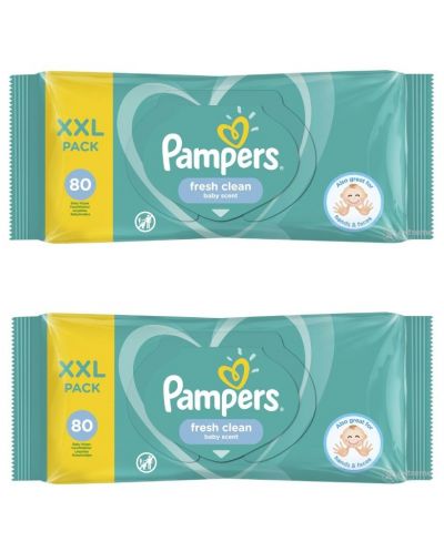 Мокри кърпички Pampers Fresh Clean - 2 х 80 броя - 1