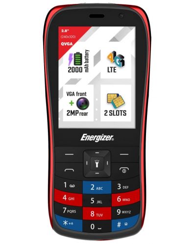 Мобилен телефон Energizer - E284S, 2.8'', 64MB/128MB, червен - 1